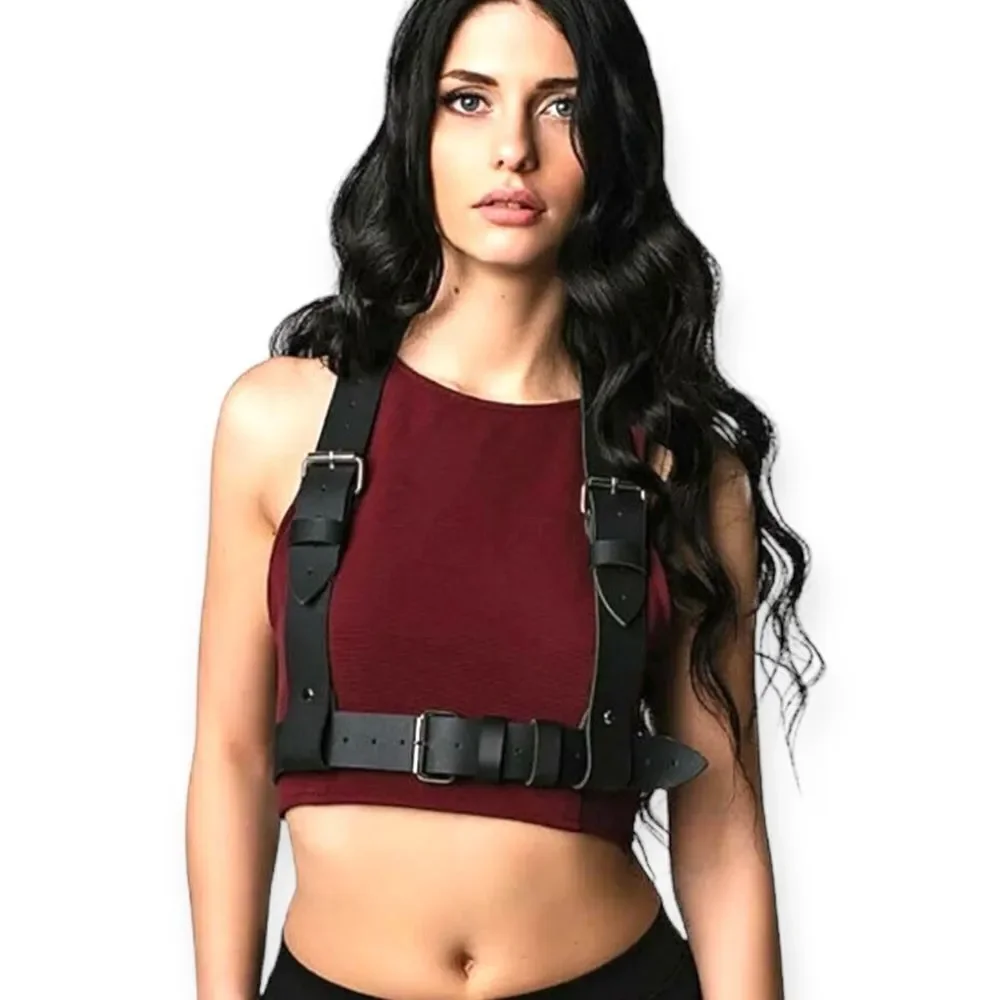 Black Wide Suspender Straps Adjustable Body Harness Chest Harness Belt NEW